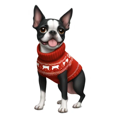 Boston Terrier wearing christmas Sweatshirt  sticker