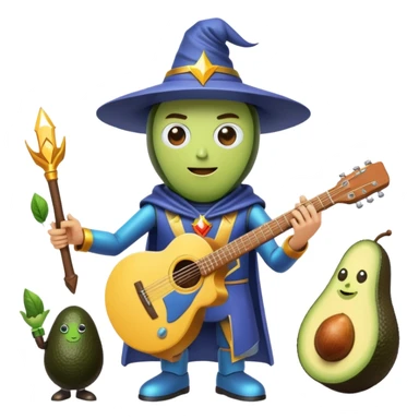 Wizard casting spells + Avocado superhero + Robot playing guitar sticker