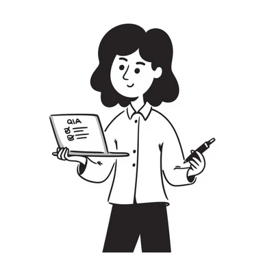 QA engineer with checklist and laptop confident pose sticker