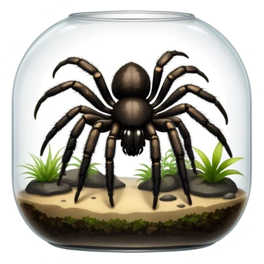 Close-up collage of a pet spider like tarantula, inside a large terrarium. Soft natural lighting highlights their textures and details. Transparent background sticker