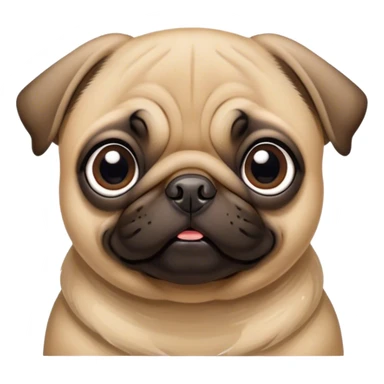 Cinematic Cute Fawn Pug Portrait Emoji, Head tilted playfully and inquisitively, featuring a smooth fawn coat with a subtle sheen, round, sparkling dark eyes filled with curiosity, Simplified yet irresistibly adorable features, highly detailed, glowing with a warm, friendly glow, high shine, affectionate and lively, stylized with a touch of whimsy, bright and endearing, soft glowing outline, capturing the essence of a mischievous yet loving pup, so playful it feels like it could bounce out of the screen and into your arms! sticker