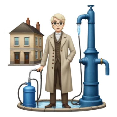 A victorian doctor with a street water pump in a dirty street sticker