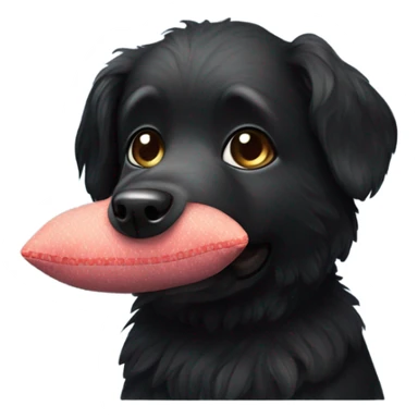 Black dog holding pillow in mouth  sticker