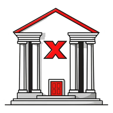 bank building with one large red X mark sticker