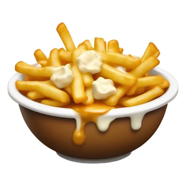 Bowl with fries and cheese curds on top covered in gravy sticker