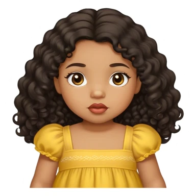 light brown skin tone, very adorable toddler, with big plump lips, long long lashes, black curly hair, middle hair parting, brown eyes, yellow dress sticker