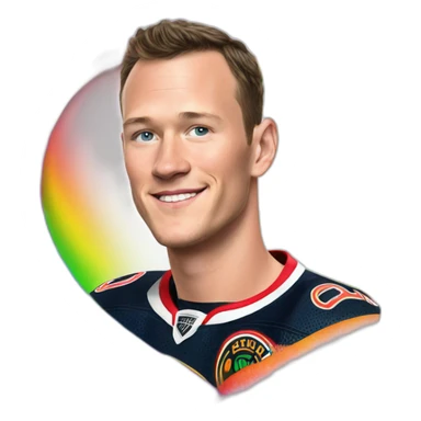 Jonathan Toews inside a rainbow heart sticker