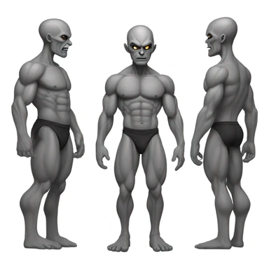 gray alien thug shirtless full, front and back view sticker