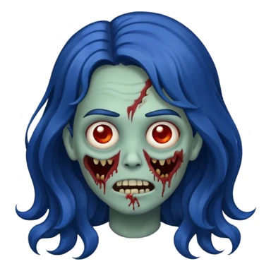 Make a zombie emoji with wavy hair dark blue,long hair sticker