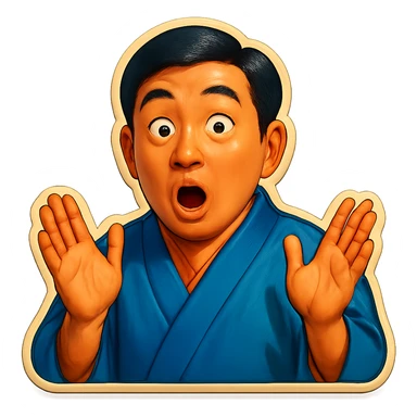 The same Japanese man in traditional kimono looks at the viewer with a surprised look, and his hands are empty sticker