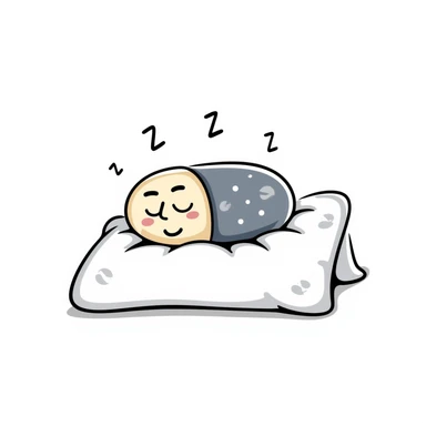 Cute sleeping pill with closed eyes and zzz sleep symbols, colorful sedative medicine capsule on a pillow, hand drawn sleep aid icon with gentle relaxing colors, sleep medicine concept sticker