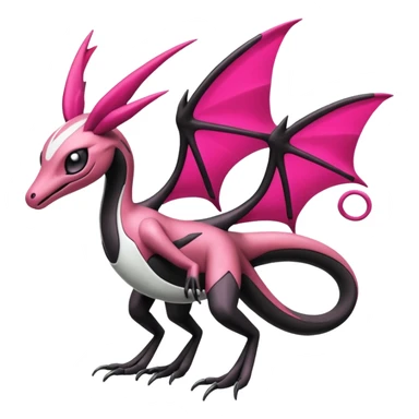 Magenta, black and white Meloetta-Flygon-Gorebyss-Salazzle-Pokémon-Fakémon-creature-fusion-hybrid sticker