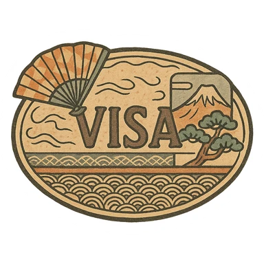 ukiyo-e style traditional Japanese print look visa stamp, no background sticker