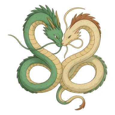 two intertwined serpents ghibli style illustration sticker