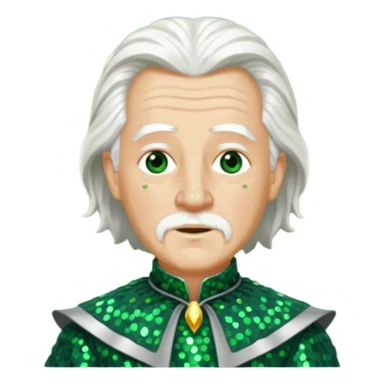 The Wizard from the Wizard of Oz with white hair, dark green sequin outfit sticker