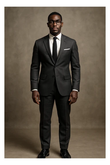 A dark-skinned man in a suit with glasses, full-length sticker