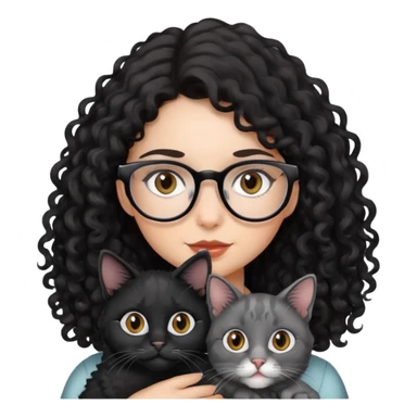 Girl with Brown eyes, black curly long hair, with glasses holding a cat Black and gray sticker