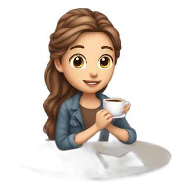 Cute girl full body skin is light and hair are flowing studying and sipping coffee sticker
