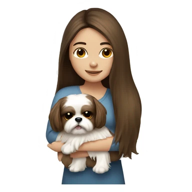 Brunette girl with brown long hair, hugging her Shih tzu white sticker