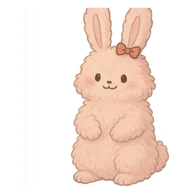 kawaii hair straightener as a super fluffy soft pink bunny with a tiny bow gentle happy face full-body with extra soft and plush fur sticker