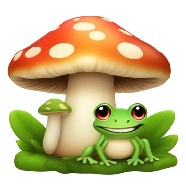 mushroom with frog on top, cute sticker