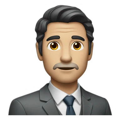man with dark hair in gray suit pointing serious face sticker