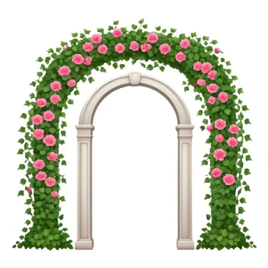 White tall archway with vines, ivies, and romantic pink and red flowers  sticker
