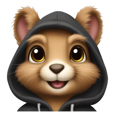 Cute realistic fluffy Squirrel with fluffy ears in black hoodie holding an iPhone  sticker