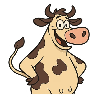 mizahi, eğlenceli, detaylı, modern çizgi film tarzı bir inek, no background sticker
