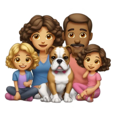father-mother-two-daughters-bulldog-dog-black sticker