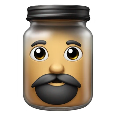 Anthropomorphic glass jar with a black beard tan skin sticker