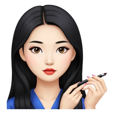 pretty east asian, black long hair baddie with makeup sticker