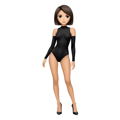 Victoria Beckham with light skin, short dark brown bob, black bodysuit wearing black heels sticker