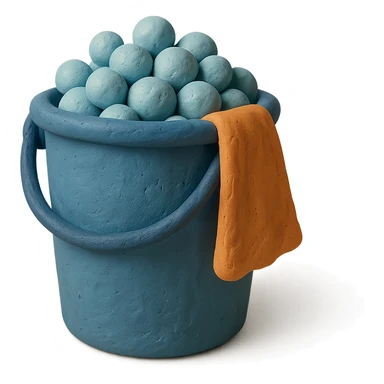 bucket with bubbles and cleaning cloth in claymation style, soft matte finish sticker