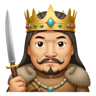 genghis khan with a crown and holding pork and knife sticker