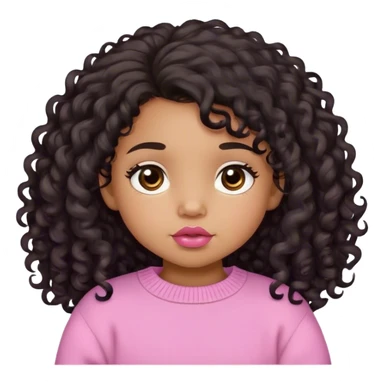 medium brown skin tone, very adorable toddler, with big plump lips, long long lashes, black curly long hair, brown eyes, pink sweater sticker