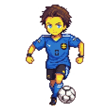 anime soccer player inspired by Blue Lock, dynamic pose, blue and black uniform sticker
