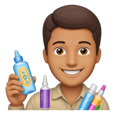 a guy with a dildo,condoms, and lube sticker