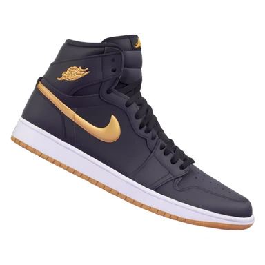 Jordan 1 sneaker, all black with a metallic gold swoosh sticker