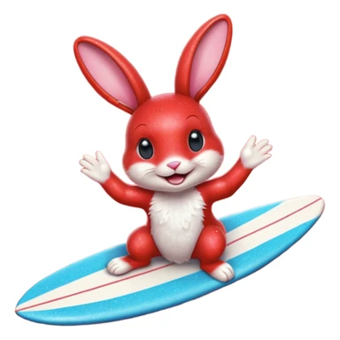 Surfing red glitter rabbit Happy  sticker
