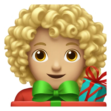A little boy with long and blond curly hair and Christmas presents sticker