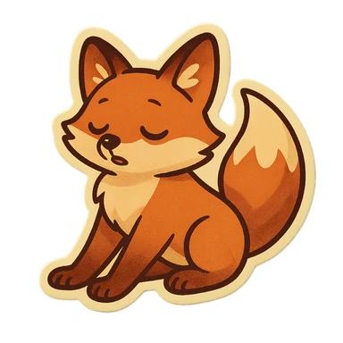 animated sleepy fox slowly blinking and stretching, retro vintage style, cozy acoustic aesthetic, warm muted colors, subtle grain, soft lines, nostalgic analog mood, smooth loop, 112x112px sticker