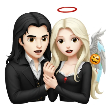 Vampire man biting angel woman sticker
