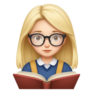 Girl with glasses focused on reading a storybook sticker
