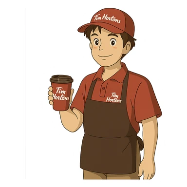 ghibli style Tim Hortins character sticker