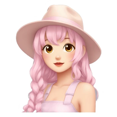 Gorgeous pastel anime girl with blushing face and hair garnitures and pretty hair and a hat aesthetic trending style sticker