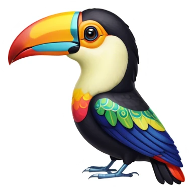Cinematic Noble Toucan Portrait Emoji, Poised and regal, with a vibrant, striking beak and a sleek, colorful body adorned with bold patterns and keen, observant eyes, Simplified yet sharp and sophisticated features, highly detailed, glowing with a soft, tropical radiance, high shine, intelligent and majestic, stylized with an air of exotic elegance, focused and alert, soft glowing outline, capturing the essence of a watchful and confident avian guardian that appears ready to take flight out of the screen with effortless authority! sticker