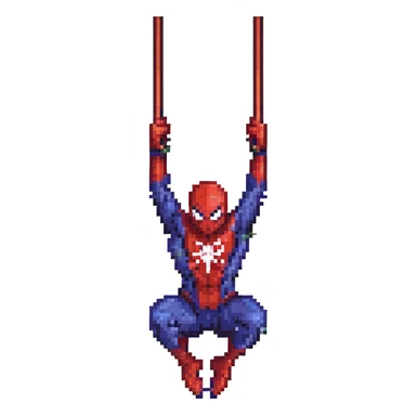 pixel art Spider-Man swinging on a web sticker