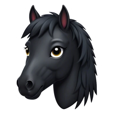 Cinematic Comical Black Horse Portrait Emoji, Head tilted dramatically with an exaggeratedly amused expression, featuring a striking jet-black fur with a glossy finish and wide, expressive dark eyes filled with playful disbelief, Simplified yet hilariously expressive features, highly detailed, glowing with a slightly sassy glow, high shine, dramatic yet playful, stylized with an air of cheeky mischief, bright and endearing, soft glowing outline, capturing the essence of a spirited and over-the-top horse, so meme-worthy it feels like it could side-eye its way into internet fame instantly! sticker
