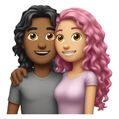 make a guy and a girl, they are hugging, the girl has pink long wavy hair. The guy has black hair and light skin. They are facing each other sticker